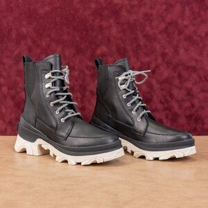 Sorel Wmn Brex Lace-up Waterproof White Black Leather Platform Combat Boots 8.5